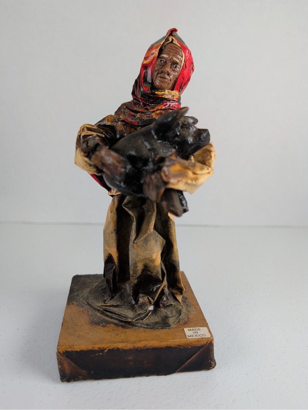 Vtg Mexican Paper Mache Woman Figurine Pig Mickey Mouse Comic Art Santa Fe NM